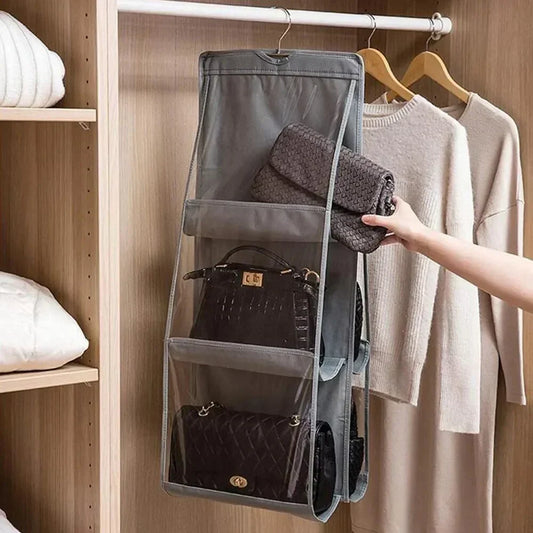 6 Pockets Hand Bags Organizer / Dust-Proof Space Saving Bag Holder With Hanging Hook